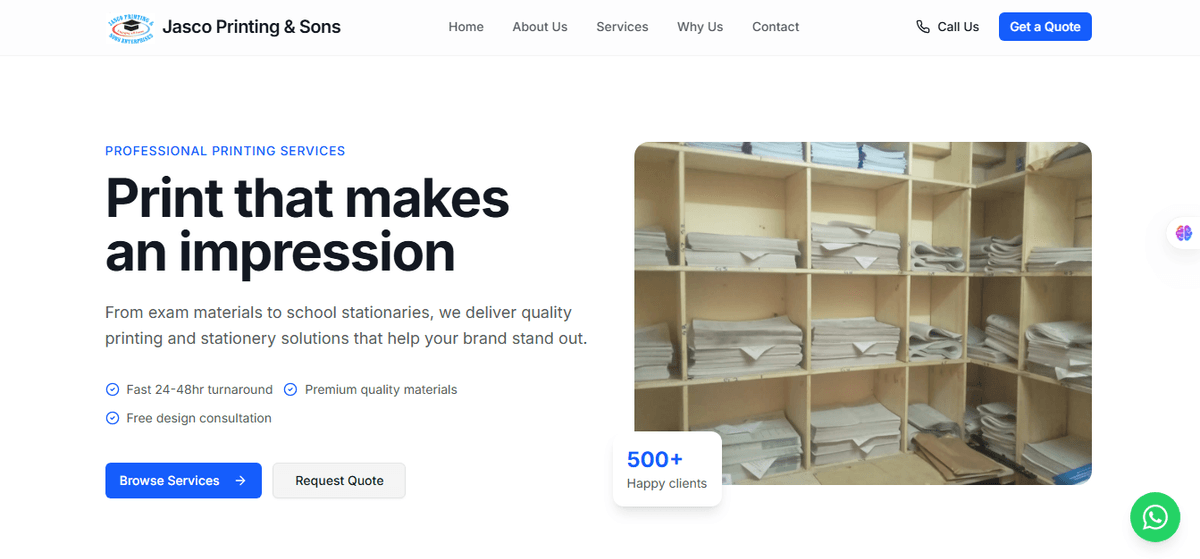 Jasco Printing Landing Page - Landing Page project screenshot